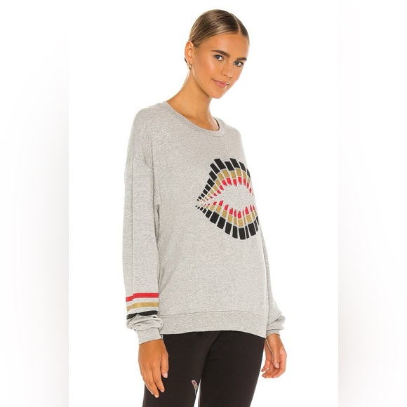Lauren Moshi Lipstick Ring Lips Oversized Sweatshirt Grey - Picture 9 of 9